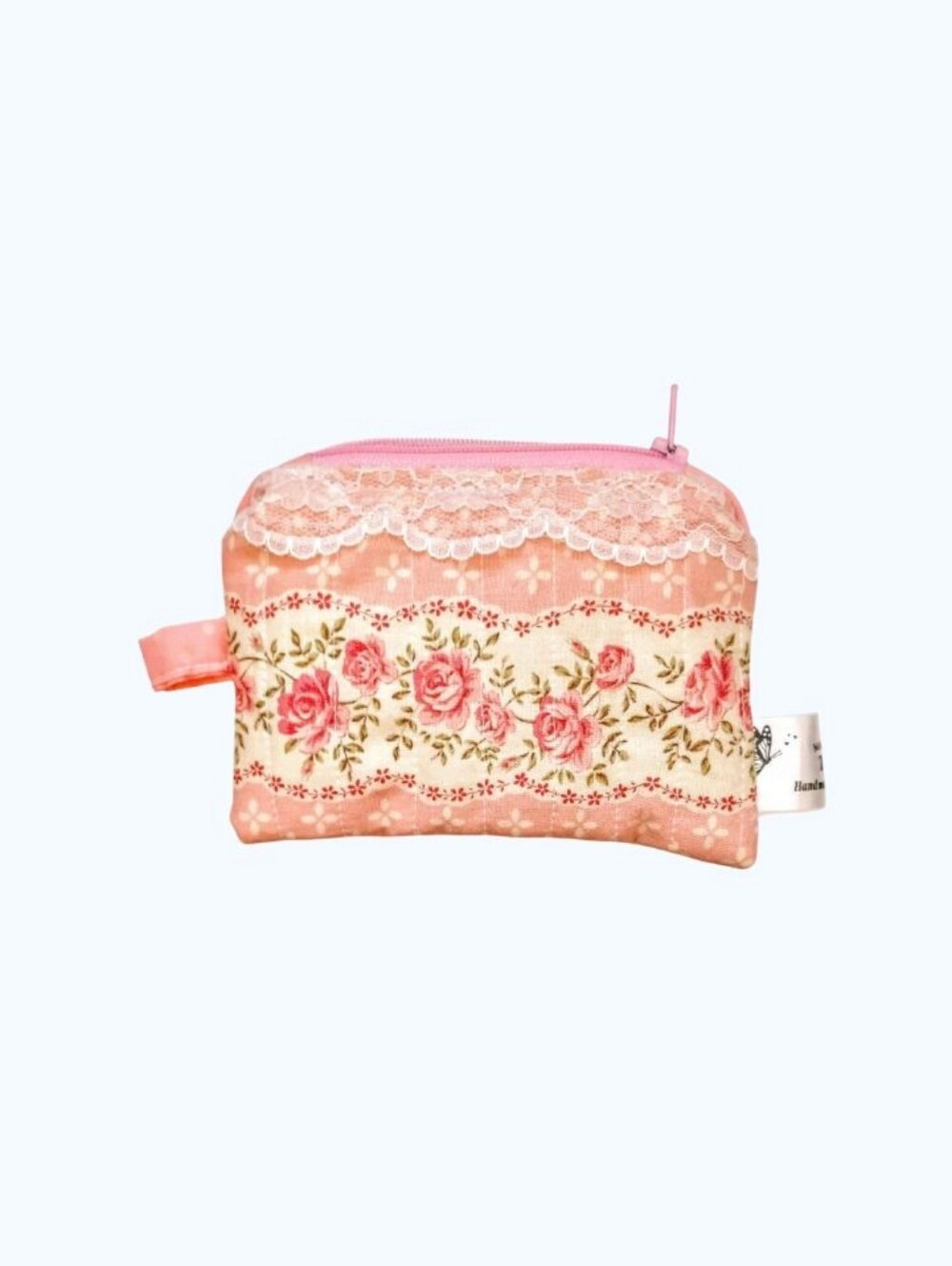 Handmade Quilted Floral Lace Zip Pouch